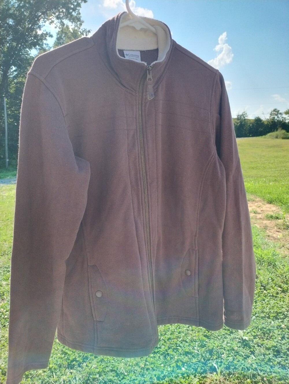 Columbia Womens Fleece Full Zip Jacket Brown Size Large With Pockets Cozy